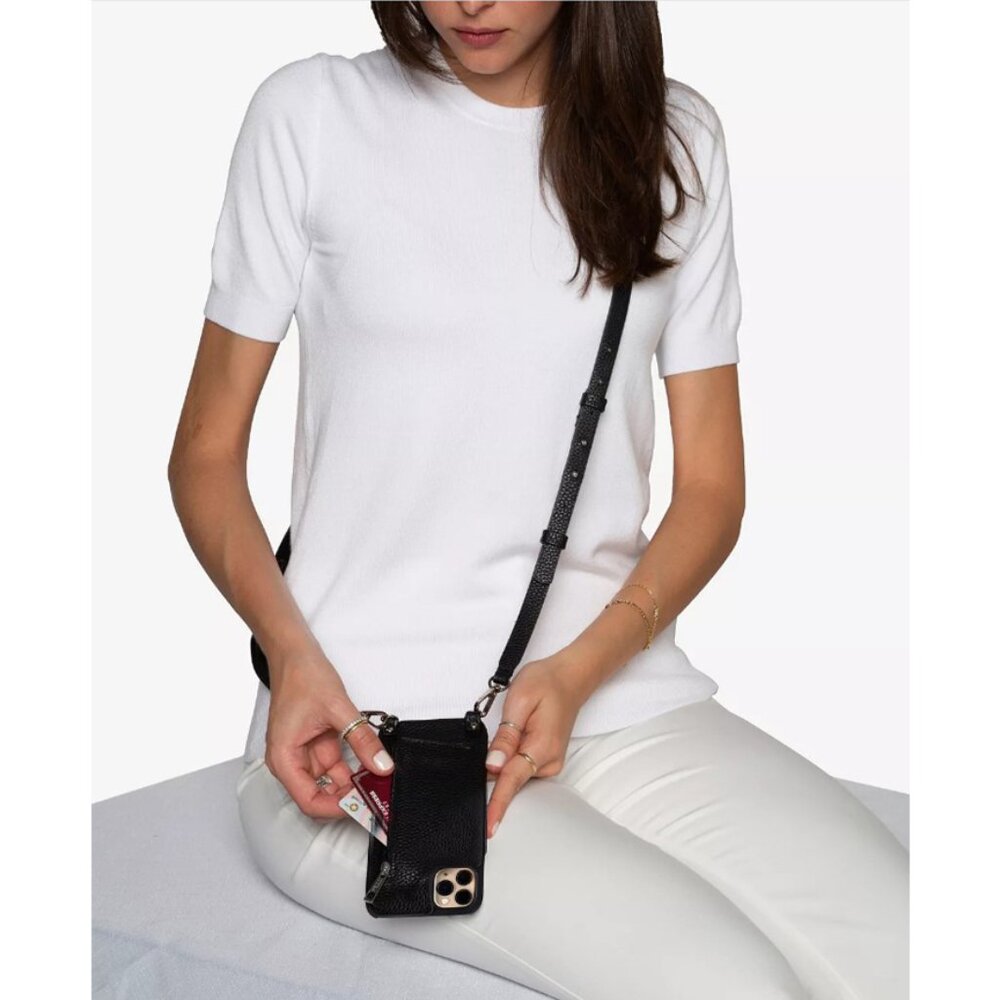 MINT Black HERA designer iPhone 12 Pro Vegan leather cross body case with strap - Picture 6 of 11